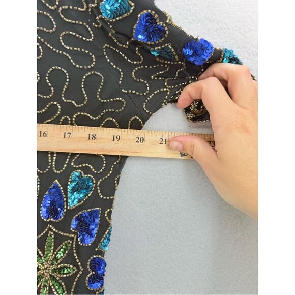 Cervelle Womens Multicolor Sequin Pure Silk Hearts Beaded Blouse Size Small - Picture 7 of 8